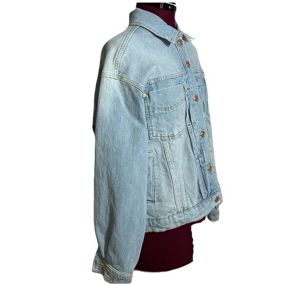 Anthropologie Pilcro Pleated Front Denim Jacket  Sz. XS Light Wash Back Buckle - Picture 6 of 16